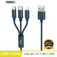 Cáp sạc 3 in 1 Lightning - Micro USB - Type C chiều dài 1.15m - Remax RC-131TH