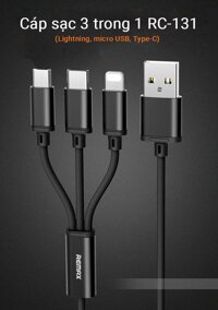 Cáp sạc 3 in 1 Lightning - Micro USB - Type C chiều dài 1.15m - Remax RC-131TH