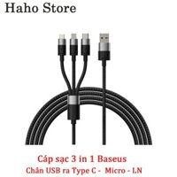 Cáp sạc 3 trong 1 3.5A Baseus StarSpeed Series chân USB sang Micro + LN + Type C