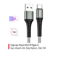 Cáp sạc 3A Hoco DU19 Type-C dây dù chống gãy gập truyền dữ liệu nhanh chóng dài 1M cho Android  2 màu  - Hàng chính hãng - Xam