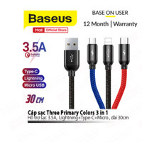 Cáp sạc 3in1 Baseus Three Primary Colors dùng cho Smartphone/Android/IP10/11/12 sạc nhanh 3.5A, dài 30cm/120cm