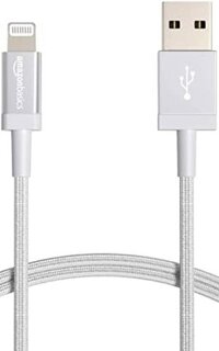 Cáp sạc Amazon Basics USB-A to Lightning, Dây bện nylon, Bộ sạc MFi cho iPhone 14 13 12 11 X Xs Pro, Pro Max, Plus, iPad, 6 Foot, Bạc