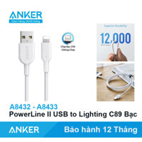 Cáp sạc ANKER Powerline II  USB to Lighting Chip C89 Bạc -  A8432  dài 0.9 A8433 dài 1.8 Mét Mét Màu Đen Đỏ Trắng