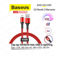 Cáp sạc BASEUS Halo Data USB to Lightning dành cho iPhone/iPad sạc nhanh 1.5A dài 200cm dây bọc dù chống đứt có đèn LED khi sạc