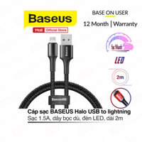 Cáp sạc BASEUS Halo Data USB to Lightning dành cho iPhone/iPad sạc nhanh 1.5A dài 200cm dây bọc dù chống đứt có đèn LED khi sạc