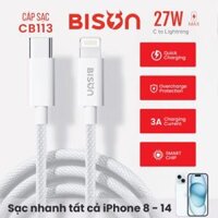 Cáp sạc Bison bọc dù 27W, USB-C to Lightning (C to L), CB113