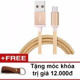 Cáp sạc bọc dù cho điện thoại Android 1m (Vàng)  tặng móc khóa da