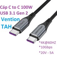 Cáp sạc C to C 100W USB 3.1 Gen 2 hỗ trợ 4K Vention TAH ( 0.5m / 1m )