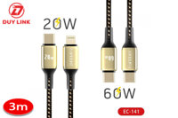 Cáp sạc C to Lightning bọc dù dài 3m Earldom EC-141