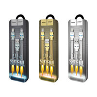 Cáp sạc cao cấp Hoco U14 2in1 Steel Man cổng Lightning và micro, 1.2M, Báo đèn