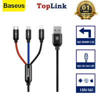 Cáp Sạc Đa Năng 3 Đầu IP - Microusb - Type-C Dài 30cm  120cm Sạc 3 Thiết Bị Cùng Một Lúc Công Suất 3.5A - Hàng Chính Hãng Baseus - 30 cm
