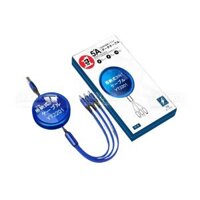 Cáp Sạc Đa Năng 5A 3in1 Dành Cho Điện Thoại Thiết Kế Dây Rút Nhật Bản (Xanh)