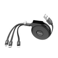 Cáp sạc đa năng cuộn rút 3 trong 1 Android, iOS, Type C, dây cáp sạc điện thoại Hoco - hàng nhập khẩu - đen