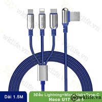 Cáp Sạc Đa Năng Hoco U17 3 In 1 1,5m Chính Hãng I MicroUSB - Lighing - TypeC I Đầu Cáp Chữ L Chính Hãng