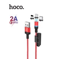 Cáp sạc đầu hít nam châm Hoco DU03 3in1 sạc nhanh 2A đầu sạc từ tính dài 1M ( Đỏ )