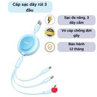 Cáp sạc dây rút 3 đầu Baseus 3-in-1 Cable USB to M+L+C 3.5A