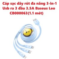 Cáp sạc dây rút đa năng 3 in 1 Usb ra 3 đầu 3.5A Baseus Leo CB000063 (1.1 mét)