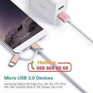 Cáp sạc điện thoại Micro USB và USB Type C dài 0.5m Ugreen 30542