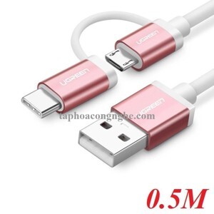 Cáp sạc điện thoại Micro USB và USB Type C dài 0.5m Ugreen 30542