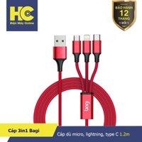 Cáp Sạc Dù Bagi 3 Trong 1 Sạc 3 Thiết Bị Cùng Lúc Dài 1.2m CB-AS12 - BH 12 Tháng Lỗi 1 Đổi 1