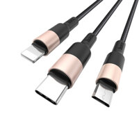 Cáp Sạc Hoco X26 3 đầu IPhone - MicroUsb - Type C Dây Dù Chông Đứt Dài 1M  Tặng Bọc Bảo Vệ Đầu Cáp - Chính Hãng  - vàng đen