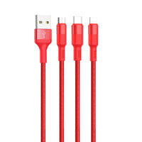 Cáp Sạc Hoco X26 3 đầu IPhone - MicroUsb - Type C Dây Dù Chông Đứt Dài 1M  Tặng Bọc Bảo Vệ Đầu Cáp - Chính Hãng  - đỏ