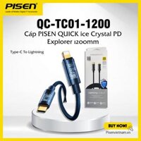 Cáp sạc Iphone cao cấp Pisen Quick Ice Crystal PD Explorer 1200mm, Type-C to Lightning sạc nhanh 20W