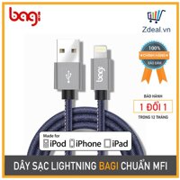 CÁP SẠC iphone LIGHTNING BAGI CHO IPHONE 5 6 7CHUẨN MFI BỌC DA DENIM. [bonus]