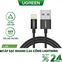 Cáp sạc Lightning MFI UGREEN US155 US199 US291 cho iPhone  iPad  iPod dòng 2.4A dài 1m 2m - Hàng chính hãng - 60156 1m Black TPE