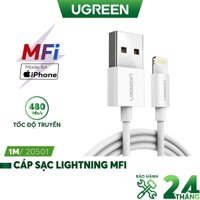 Cáp sạc Lightning MFI UGREEN US155 cho iPad  iPod  iPhone dài 0.5m 1m 2m - Hàng chính hãng - 1M TRẮNG 20728