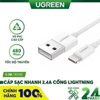 Cáp sạc Lightning MFI UGREEN US155 US199 US291 cho iPhone  iPad  iPod dòng 2.4A dài 1m 2m - Hàng chính hãng - 80823 2m Black TPE