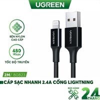 Cáp sạc Lightning MFI UGREEN US155 US199 US291 cho iPhone  iPad  iPod dòng 2.4A dài 1m 2m - Hàng chính hãng - 80312 25cm White TPE