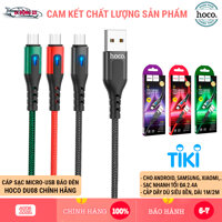 Cáp Sạc Micro-USB Có Đèn Cho Android, Samsung,... Hoco DU08 1M2M, Cáp Dây Dù Siêu Bền, Sạc Nhanh 2.4 - Hàng Chính Hãng - ĐEN - 2M