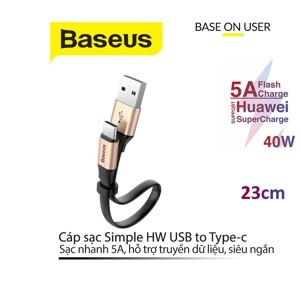 Cáp sạc ngắn 5A/40W Baseus Simple HW Type C 23cm