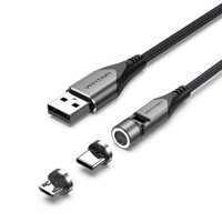 Cáp Sạc Nhanh 2-in-1 USB to Type-C + Micro-B VENTION CQX (3A, 540° Rotating Magnetic Cable, 480Mbps)