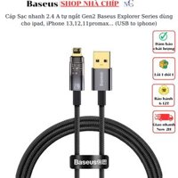 Cáp Sạc nhanh  2.4 A tự ngắt Gen2 Baseus Explorer Series dùng cho ipad, iPhone 13,12,11promax USB to IP, Auto Power-Off, 2.4A Fast Charging &amp; Data Cable- Hàng chính hãng - 2m