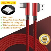 Cáp sạc nhanh 2.4A MICRO USB Dài 2 mét Dây Dù Đầu Bọc Nhôm Chống Gãy Đứt - V8 Micro [bonus]