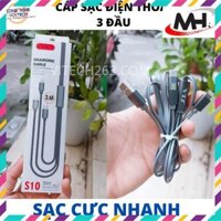 Cáp Sạc Nhanh 2.4A S10  3 Đầu Đa Năng Siêu Bền Chống Gãy 2020(3IN1)