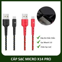 Cáp sạc nhanh 2M Samsung HOCO X14 PRO chui Micro có đèn led báo đầy tự ngắt chính hãng [BH 1 năm] / pktn sale