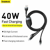 Cáp sạc nhanh 3 đầu Baseus Flash Series 3in1 (USB to Type C/ L / Micro, 5A/40W Quick Charging & Data Cable)