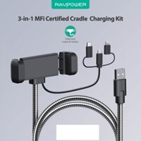 Cáp Sạc Nhanh 3 Đầu Thép RAVPower RP-CB015 - USB Micro , Type C , Li - Hàng Chính Hãng - Bảo Hành 12 Tháng