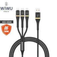 Cáp sạc nhanh 3 đầu WIWU Elite cable 3 in 1 cho tất cả các loại điện thoại , Chống cháy nổ , chống gẫy đầu