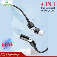 Cáp sạc nhanh 4 in 1 Floveme thay đầu sạc được cho iphone, samsung...hổ trợ PD, QC3.0, QC4.0...