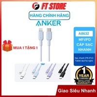 Cáp sạc nhanh Anker A8632 0.9m / A8633 1.8m Power Line II Flow USB-C to L,Bảo Hành 18T