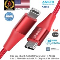 Cáp sạc nhanh ANKER A8652 PowerLine+ II C to L PD 60W chuẩn M.F.l C94 dài 0.9m