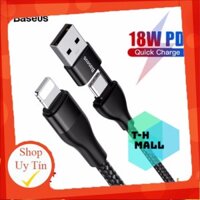 Cáp sạc nhanh Baseus 2-in-1 Dual Output Cable cho iPhone/ iPad (USB-A+Type-C to Lighing, 18W Max)