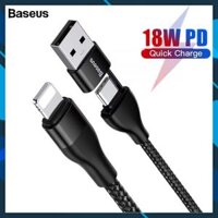 Cáp sạc nhanh baseus dual output cable pd 18w - dây sạc 2 in 1 typectypec và typeciphone cho iphone ipad samsung,...vv - hàng chính hãng
