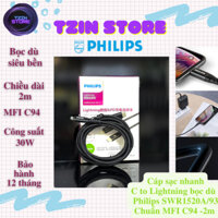 Cáp sạc nhanh C to L bọc dù Philips SWR1520A/93 Chuẩn MFI C94 - Độ dài 2m công suất 30W