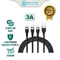 Cáp Sạc Nhanh đa zi năng 3 trong 1 ROBOT RYT120 Dài 1.2m, Chống Rối, 3 cổng sạc nhanh, Lõi đồng cao cấp, Đẹp mắt