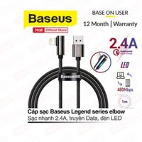 Cáp sạc nhanh đầu chữ L Baseus Legend Series Elbow Lightning USB sạc nhanh 2.4A, Data tốc độ cao, đèn LED dài 1m ( Đen)